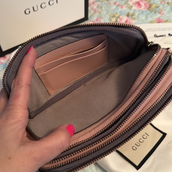 💎Gucci💎 Marmont *Triple Zip* Nude Blush Pink Camera  Crossbody - Picture 10 of 12